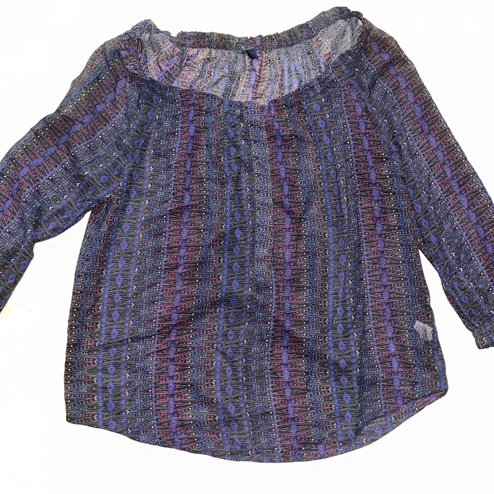 American eagle Poly Chiffon Peasant Blouse Tunic Blue Pink woman’s size small